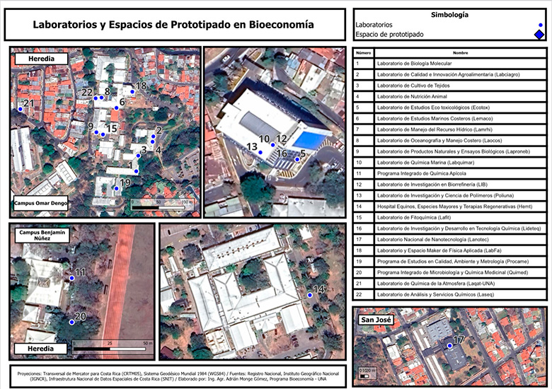 Laboratorios georreferenciados Universidad Nacional, Costa Rica 2022.